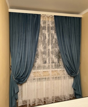 Комплект Ажар 200x270 см 2 шт, сетка, бархат, синий, белый