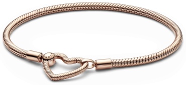 PANDORA с застежкой-сердцем 582257C00-19 длина 19 см, вес 10.96 г сплав покрытый розовым золотом 14К, плетение снейк