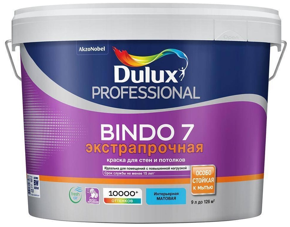 Купить Краска Dulux водоэмульсионная BINDO 7 BC 9 л, бесцветный в ...