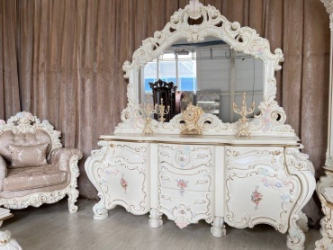 Комод Мэри Мебель Барокко, 230x60x90 см, слоновая кость, золотистый