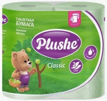 Plushe туалетная бумага 2-слойный 4 шт, первичная целлюлоза