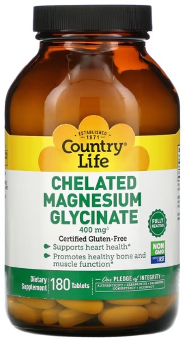 Country Life Chelated Magnesium Glycinate, 133 мг таблетки 180 шт