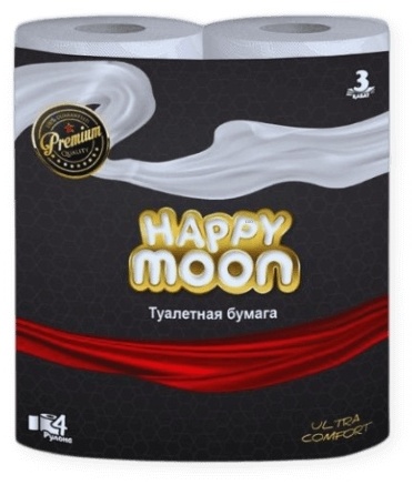 Happy Moon туалетная бумага 3-слойный 4 шт, первичная целлюлоза