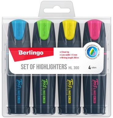 Маркер Berlingo Textline T3020, 4 шт, 1 мм, жёлтый, зелёный, голубой, розовый
