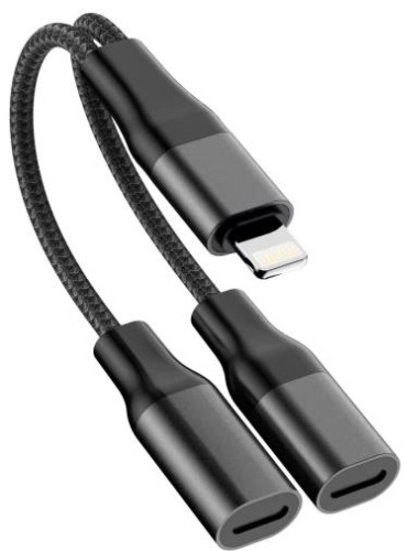 Кабель NITU USB TypeC (F), USB TypeC (M), Lightning (M), 0.1 м, Nitu 2v1 черный
