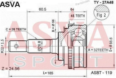 ASVA Шарнирный Комплект, Приводной Вал TY27A48