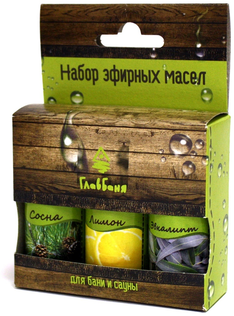 ГлавБаня смесь эфирных масел для бани и сауны лимон, сосна, эвкалипт 3 шт по 17 мл