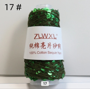 Бобина ZLWXL Пайетки 3+6 мм на хлопке 17 темная хаки зеленая нить + зеленые пайетки 150 м 50 г