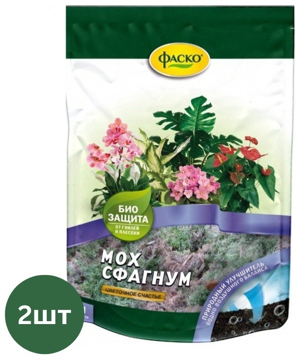 Субстрат ФАСКО Мох сфагнум Цветочное счастье (дой-пак) 2 шт по 1л 2