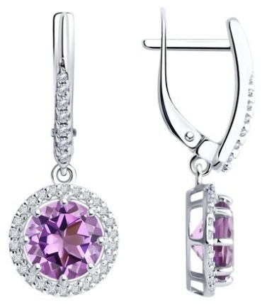Серьги Diamant 94-321-02052-3 вес 3.79 г серебро, аметист, фианит