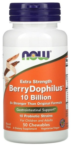 NOW пробиотик Extra Strength Berry Dophilus 10 Billion cо вкусом ягод 50 таблеток