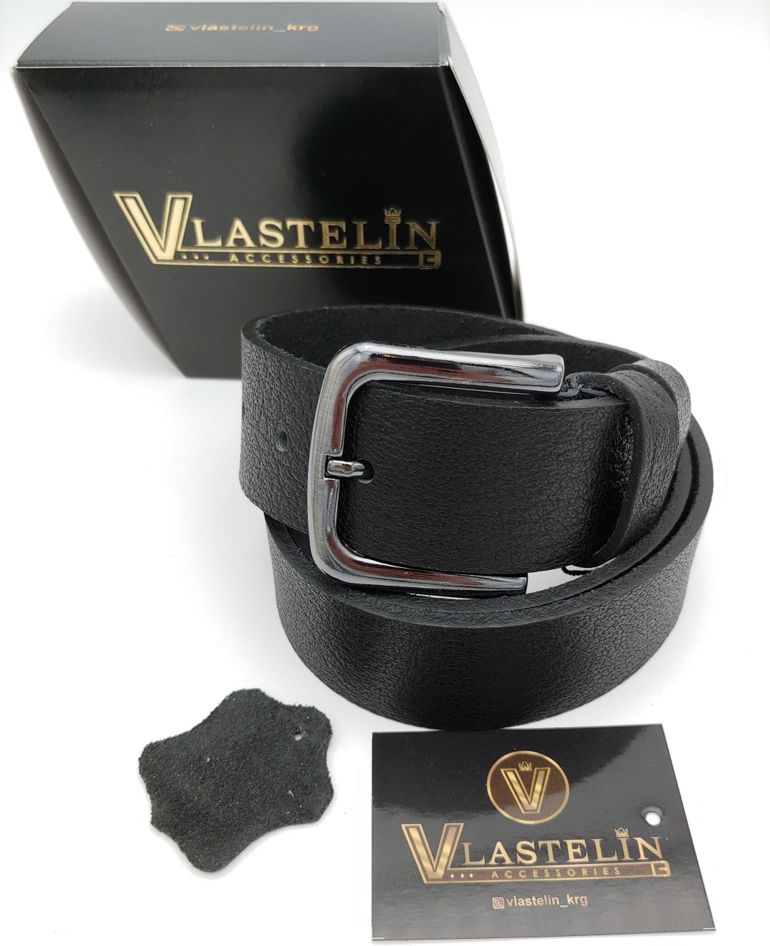 Ремень Vlastelin металл, натуральная кожа 125 см черный