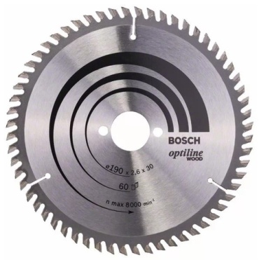Пильный диск по дереву Bosch Optiline Wood 2608641188, 190x30 мм, 60Т