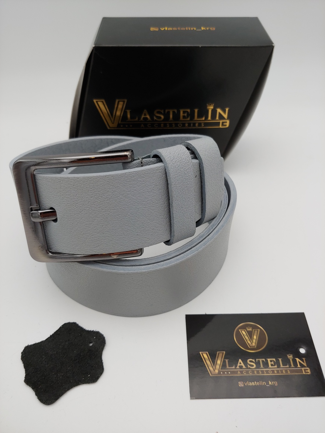 Ремень Vlastelin металл, натуральная кожа 125 см серый