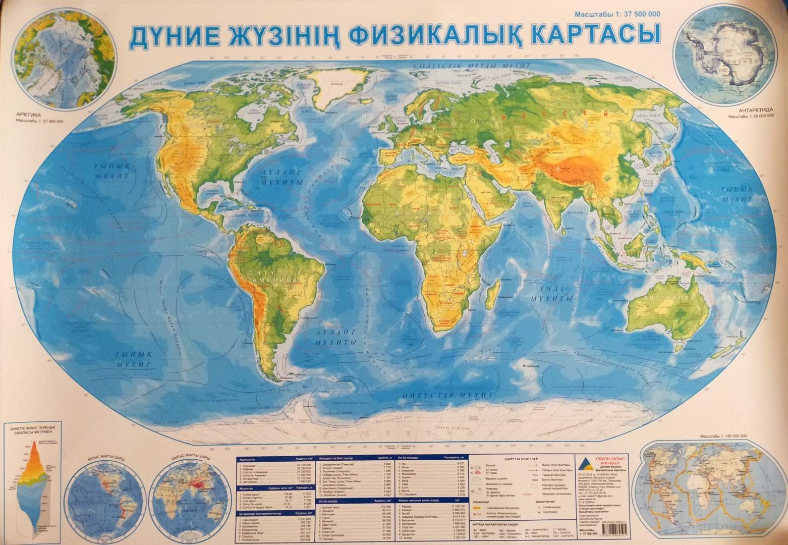 Карта мира физическая 100x70 см