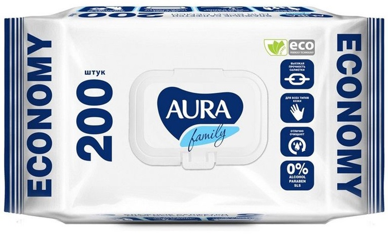 Влажные салфетки Aura Beauty Для всей семьи 200 шт