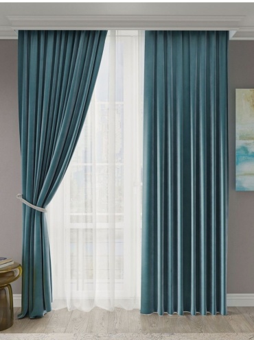 Портьеры Aika home textile 400x300 см 2 шт, велюр, бирюзовый
