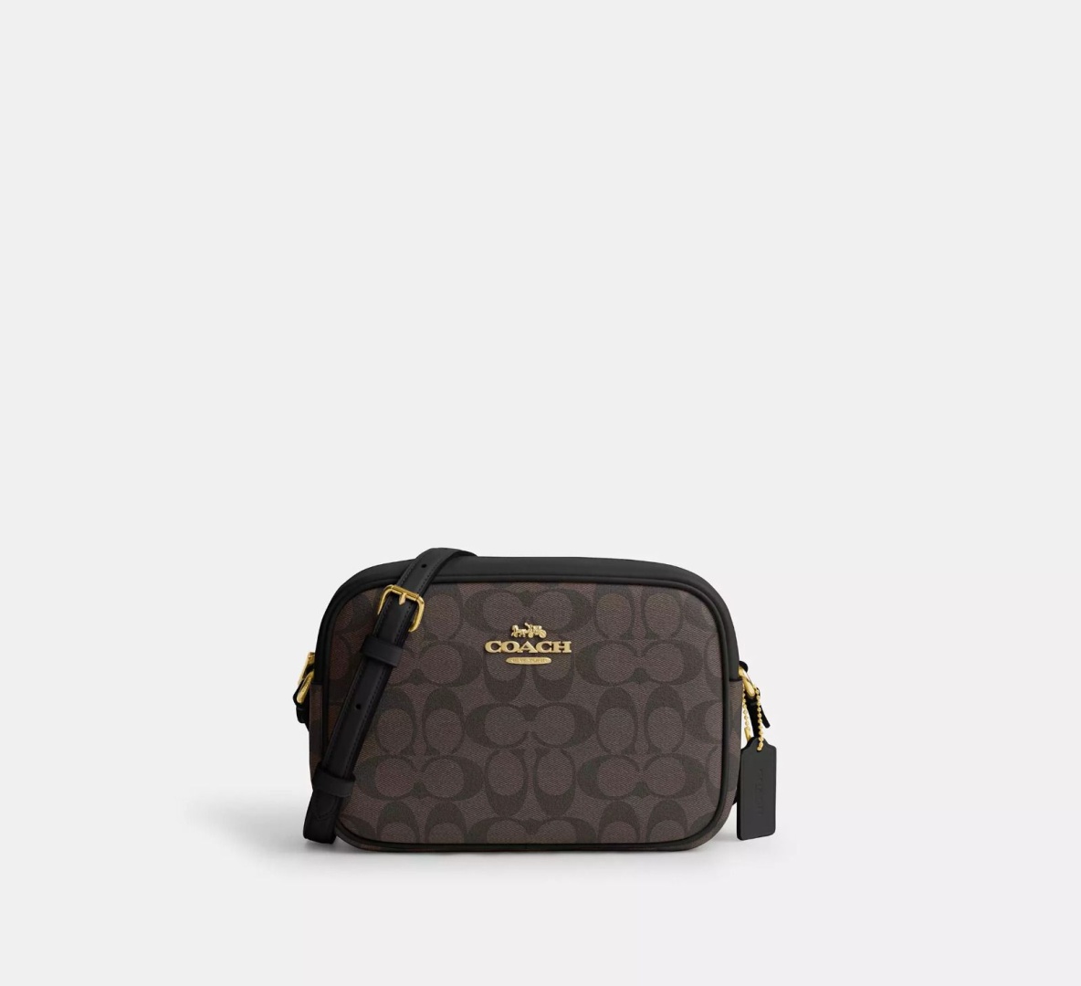 Мини-сумка Coach натуральная кожа, канвас черный, коричневый