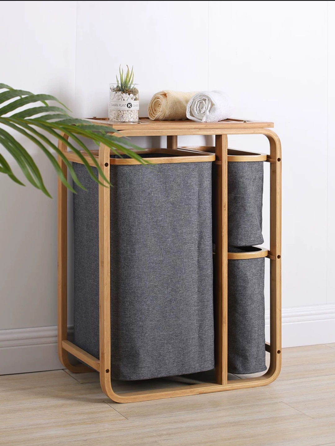 Корзина для белья 49.5x30.5x70.5 см, дерево, текстиль, бамбук