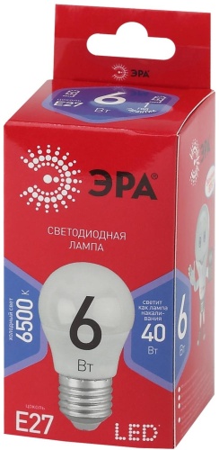 ЭРА 6W E27, светодиодная, холодный белый