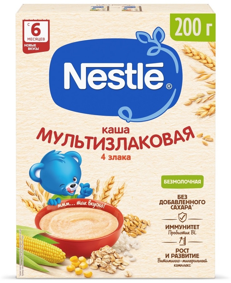 Купить Детская каша Nestlé Мультизлаковая 4 Злака без молока 200 гр в ...
