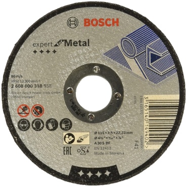 Диск отрезной абразивный 115x22х2.5 мм, Bosch 2608600318