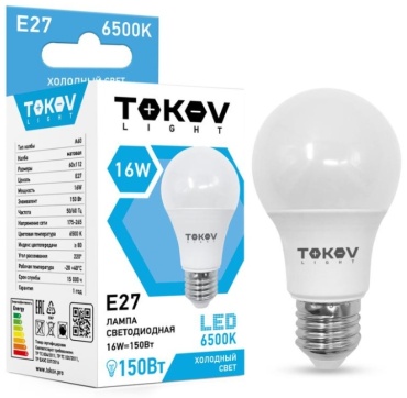 TOKOV ELECTRIC 16W E27, светодиодная, холодный белый