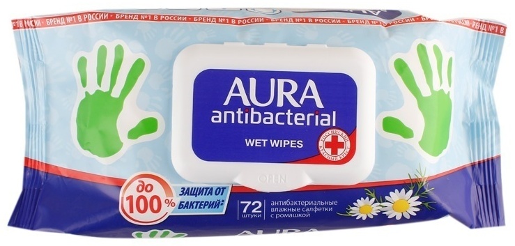 Влажные салфетки Aura Beauty Антибактериальные с ромашкой 72 шт
