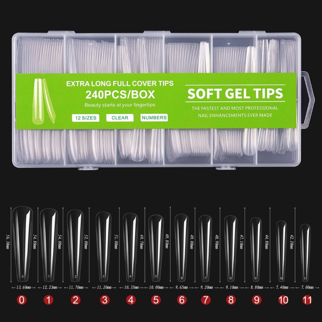 Soft gel tips типсы длинные, балерина 240 шт