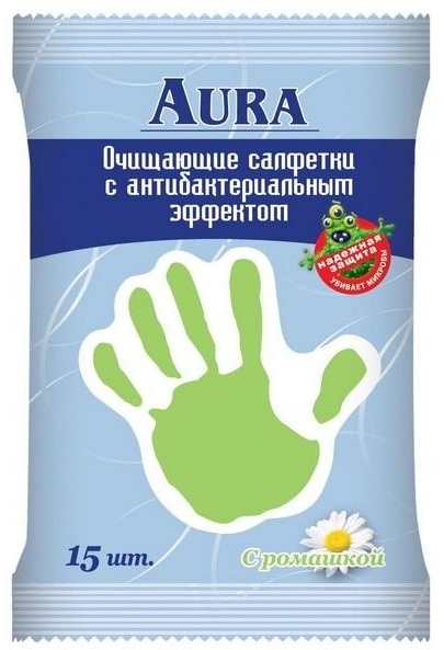 АУРА САЛФЕТКИ ВЛАЖНЫЕ АНТИБАКТЕРИАЛЬНЫЕ N15 РОМАШКА