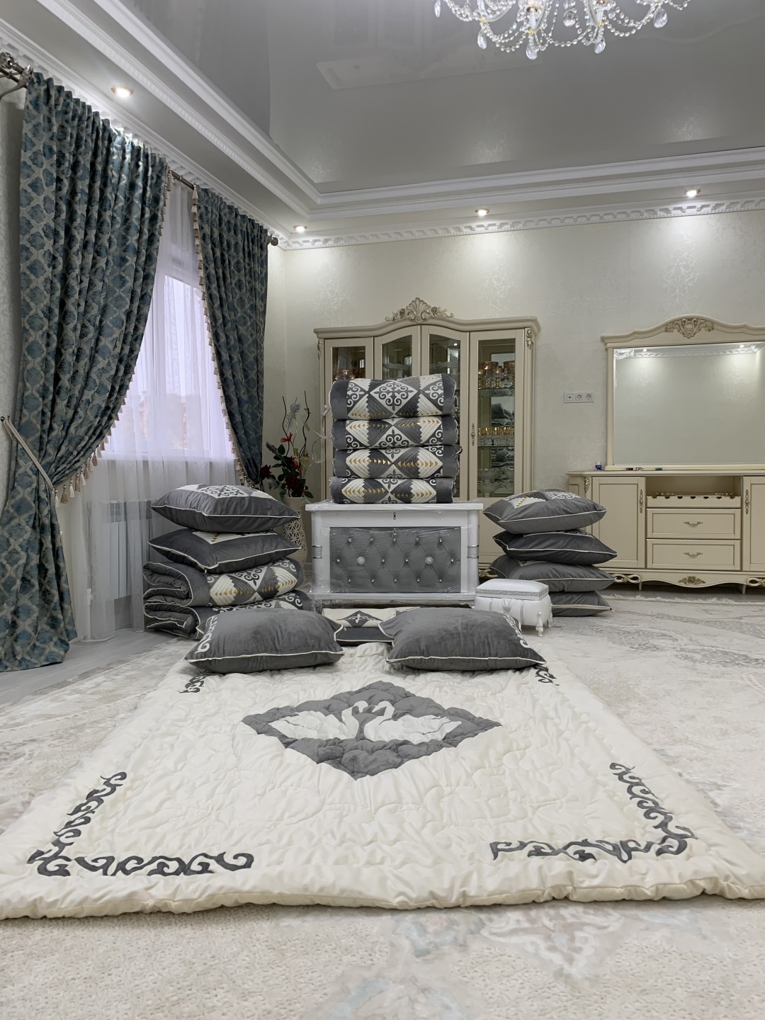 Комплект корпе с подушками 220x80 см, вата, белый, серый
