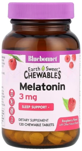 Bluebonnet Nutrition EarthSweet Chewables, Melatonin, Natural Raspberry Flavor, 3 мг пастилки 120 шт