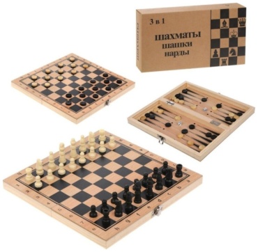 Нарды и шашки 3 в 1, шахматы дерево 47.5x47.5 см