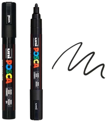 Маркер POSCA Posca5mblack , 2 шт, 2.5 мм, Чёрный