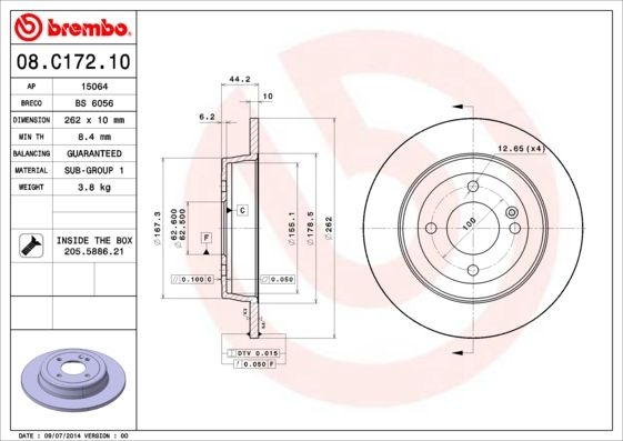Диски Brembo задние 08C17210
