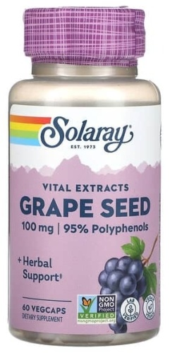 Solaray Vital Extracts, виноградные косточки, 100 мг капсулы 60 шт