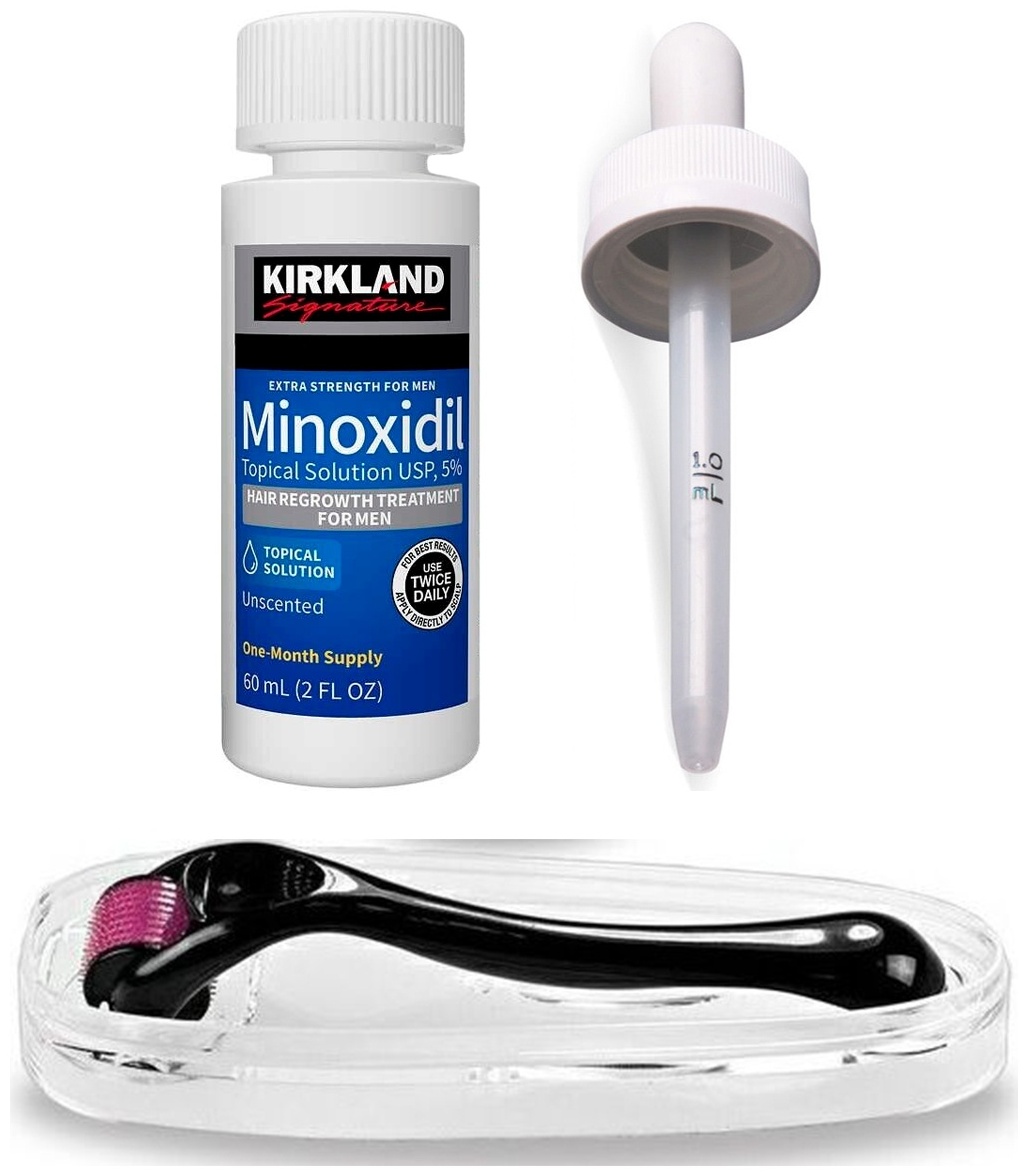 Kirkland Minoxidil 5% мезороллер черный, пипетка лосьон 60 мл