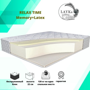 Матрас LAVKa RЕLAX ТIME Memory+Latex, 120x155x22 см, чехол жаккард, вискоза