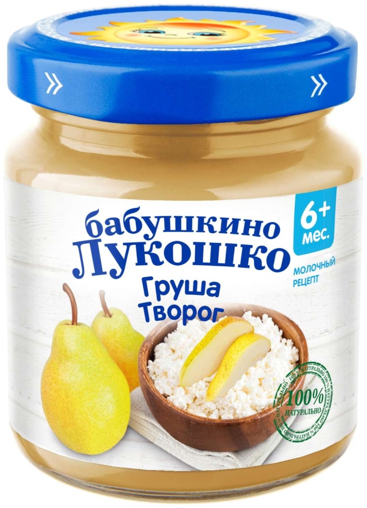 БАБУШКИНО ЛУКОШКО ПЮРЕ 100г ГРУША+ТВОРОГ 5МЕС.+