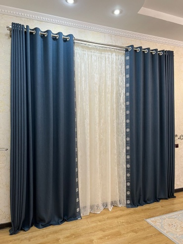 Комплект ИНКОР 540x280 см 3 шт, лен, тюль, синий, белый