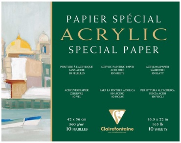 Бумага для акрила, 10л., 420560мм Clairefontaine "Acrylic", 360г/м2, склейка по 4-м сторонам