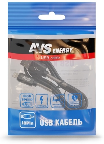 Кабель AVS Apple Lightning (M), USB 2.0 (M) черный