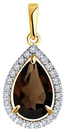 Подвеска Diamant 53-330-02439-3 вес 1.91 г золото, раухтопаз