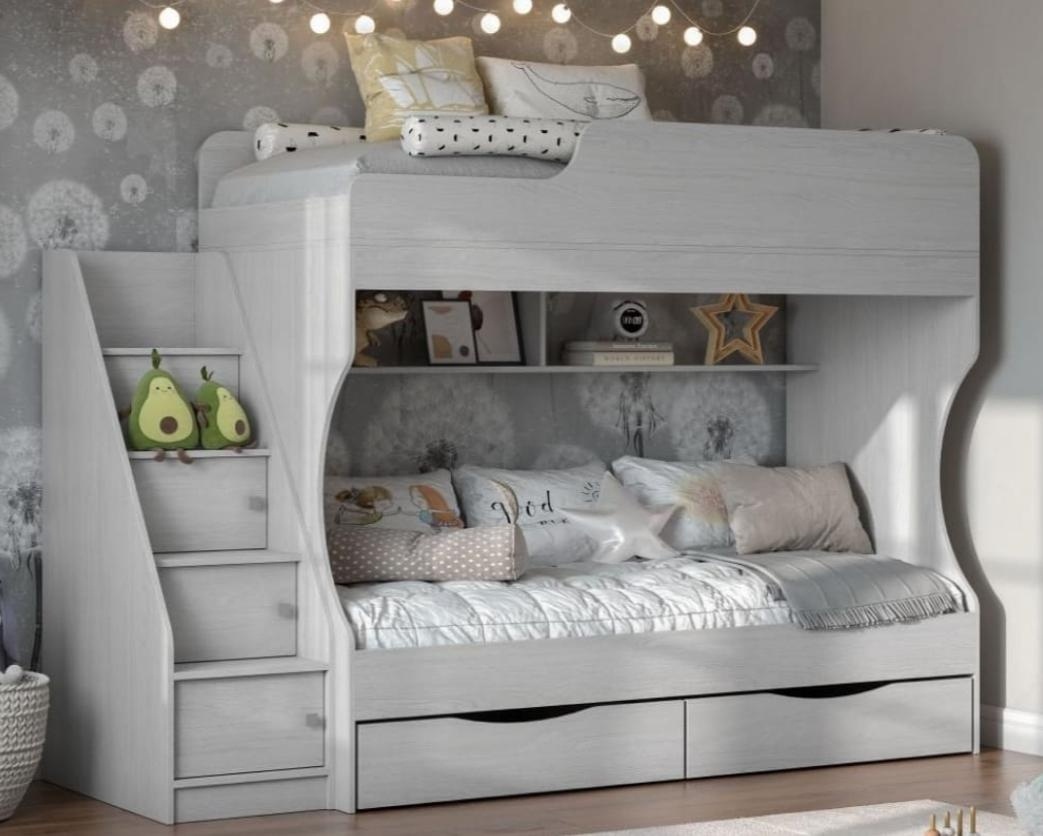 Двухъярусная кровать DOMA Kapri-222+Матрасы 6512, 80x180 см, светло серый
