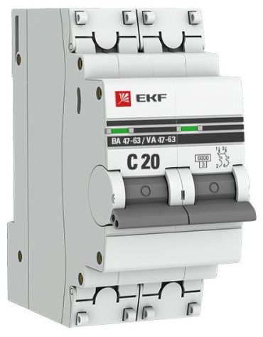 EKF автоматический выключатель 2P 20 A, 4.5 кА, 220 В