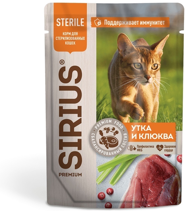 Купить Корм Sirius кусочки в соусе утка, клюква 85 г 24 шт в Алматы ...