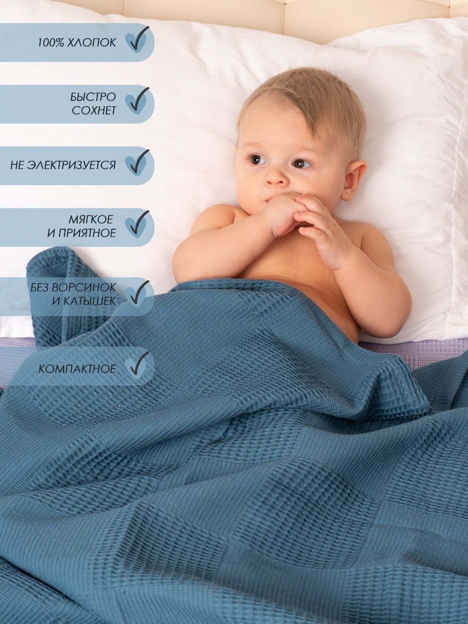 Покрывало WINKIKI Kids Wear 95х95 см, хлопок, синий