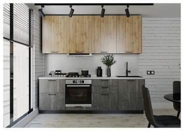 Кухонный гарнитур LN House Хелмер, 240x216х60 см, ЛДСП, серый, коричневый