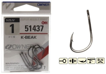 Крючок для рыбалки Owner 51437 K-Beak №6 офсетный серебристый 10 шт
