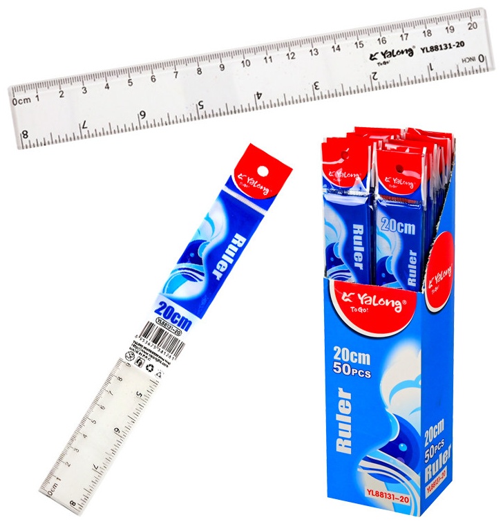 Линейка Yalong YL88131-20, 20 см, 1 шт, пластик, прозрачный